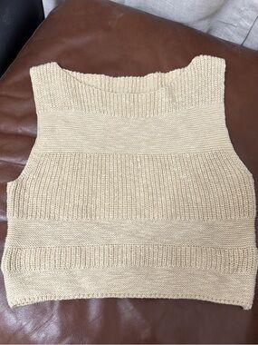 Le Lis Neutral Beige Sleeveless Sweater Top